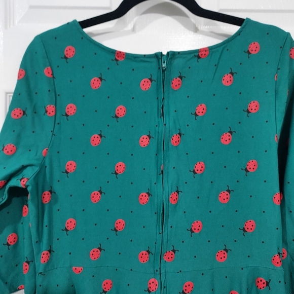 Unique Vintage Teal Ladybug Swing Dress in Size XL/14 - Picture 10 of 12